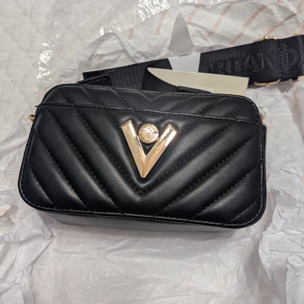 ✨ NWT Valentino Orlandi Quilted Crossbody Bag Black Gold